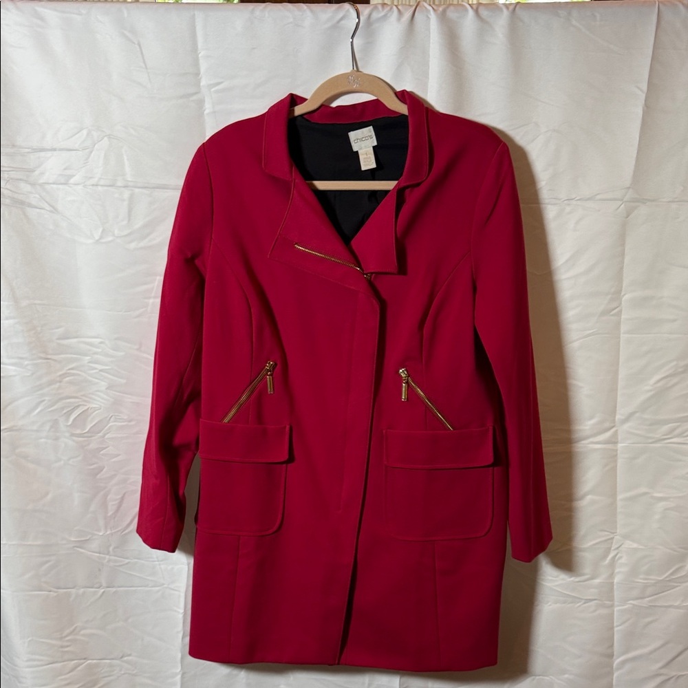 Chico's Deep Red Asymmetric Zip Coat